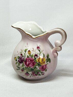 Lefton Pink China Creamer Vintage Hand Painted Small Pitcher Jug Roses #8208